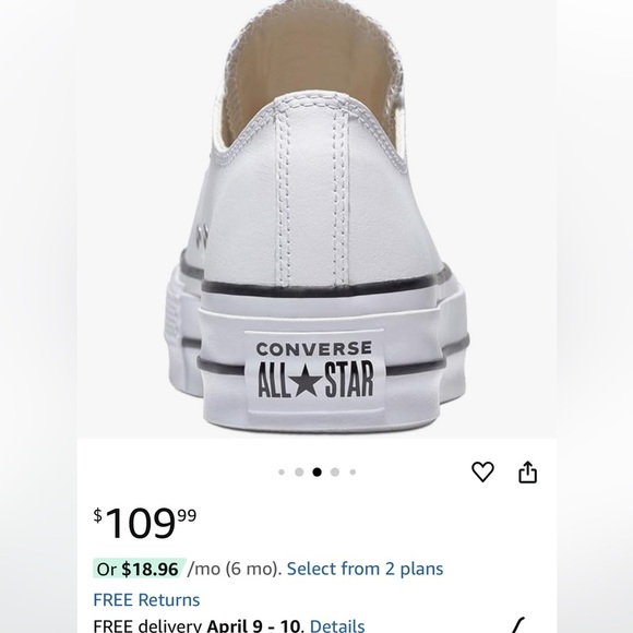 Converse Women's CTAS Lift Platform Canvas Low Top, White/Black/White, Size 9.5 - Picture 10 of 10